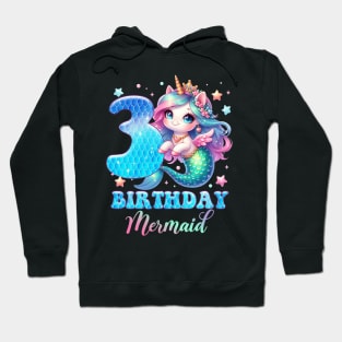 Unicorn Mermaid 3rd Birthday 3 Year Old Party Girls B-day Gift For Girls Kids Hoodie